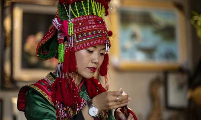 Cooperative specializing feather art in China's Yunnan boosts locals' income