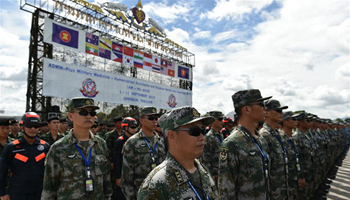 Chinese soldiers participate opening ceremony of AM-HEx 2016 joint exercise in Chonburi, Thailand